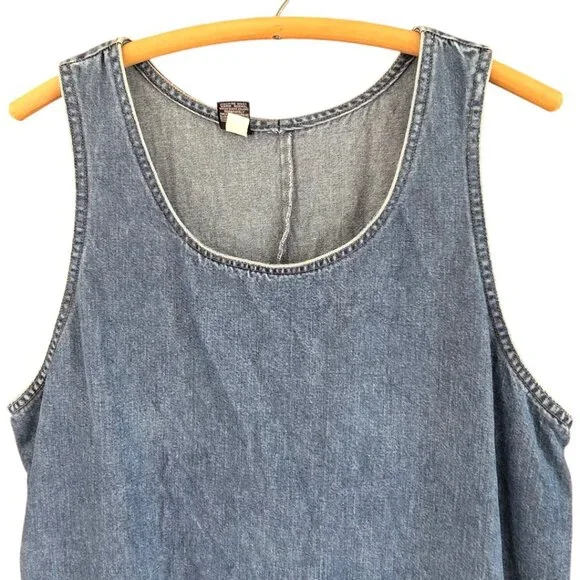 Lands End Womens Regular Sleeveless Denim Midi Shift Dress Size 12 Classic Prepp - Picture 3 of 7